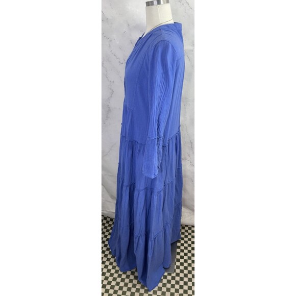 Anthropologie Devotion Twins Peasant Maxi Dress S Blue Tiered Bell Sleeve Boho - Picture 9 of 16